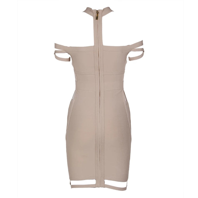 Kinky - Nude Rayon Bandage Dress Elegant Midi Party Dress