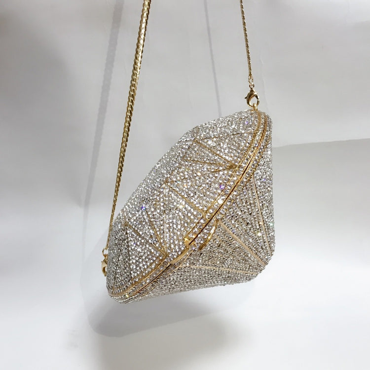 DIAMONDS- Luxury Evening Bag Crystals Geometric Pattern Gold Wedding Party Clutch bag Purse Handbag