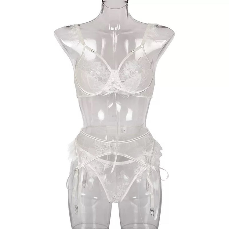 Never Said I was an Angel- Three Piece Garter Set white