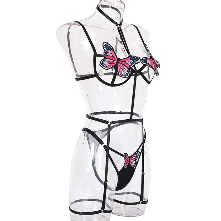 Amazehim- butterfly 3 piece garter Set