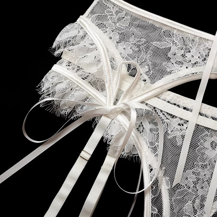 Never Said I was an Angel- Three Piece Garter Set white