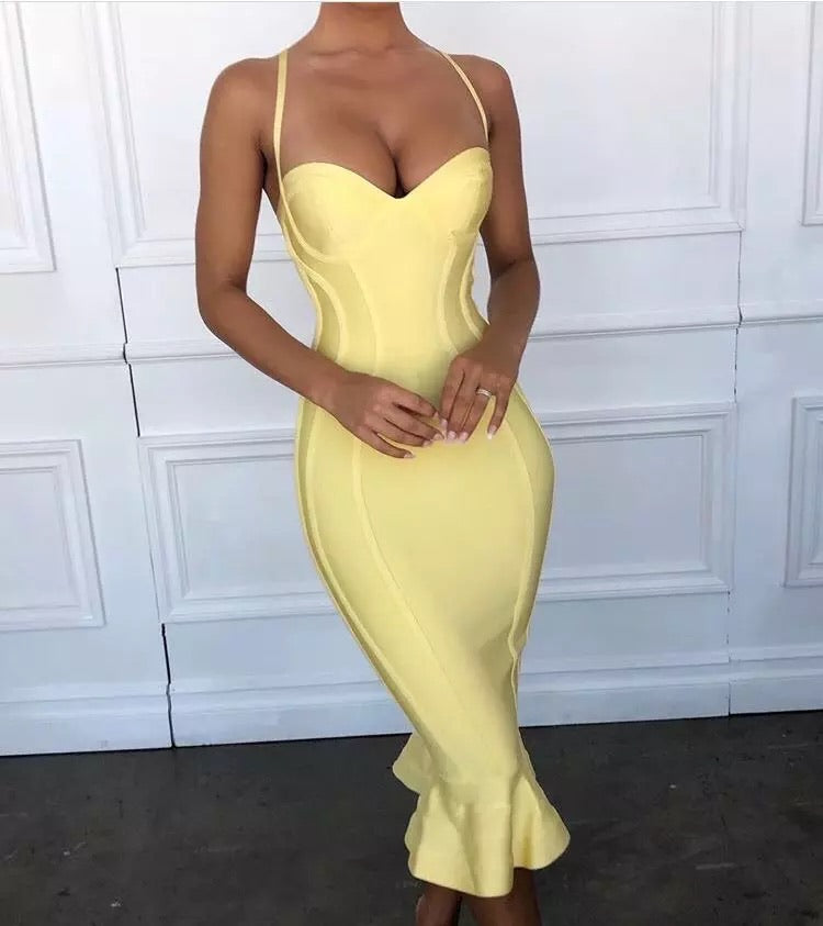 India- Rayon Bandage Midi Dress Yellow